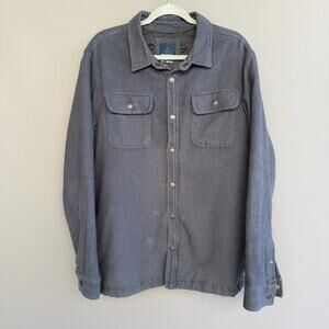 Mens Prana shirt jacket - navy - black - snap up - shacket - organic cotton - L